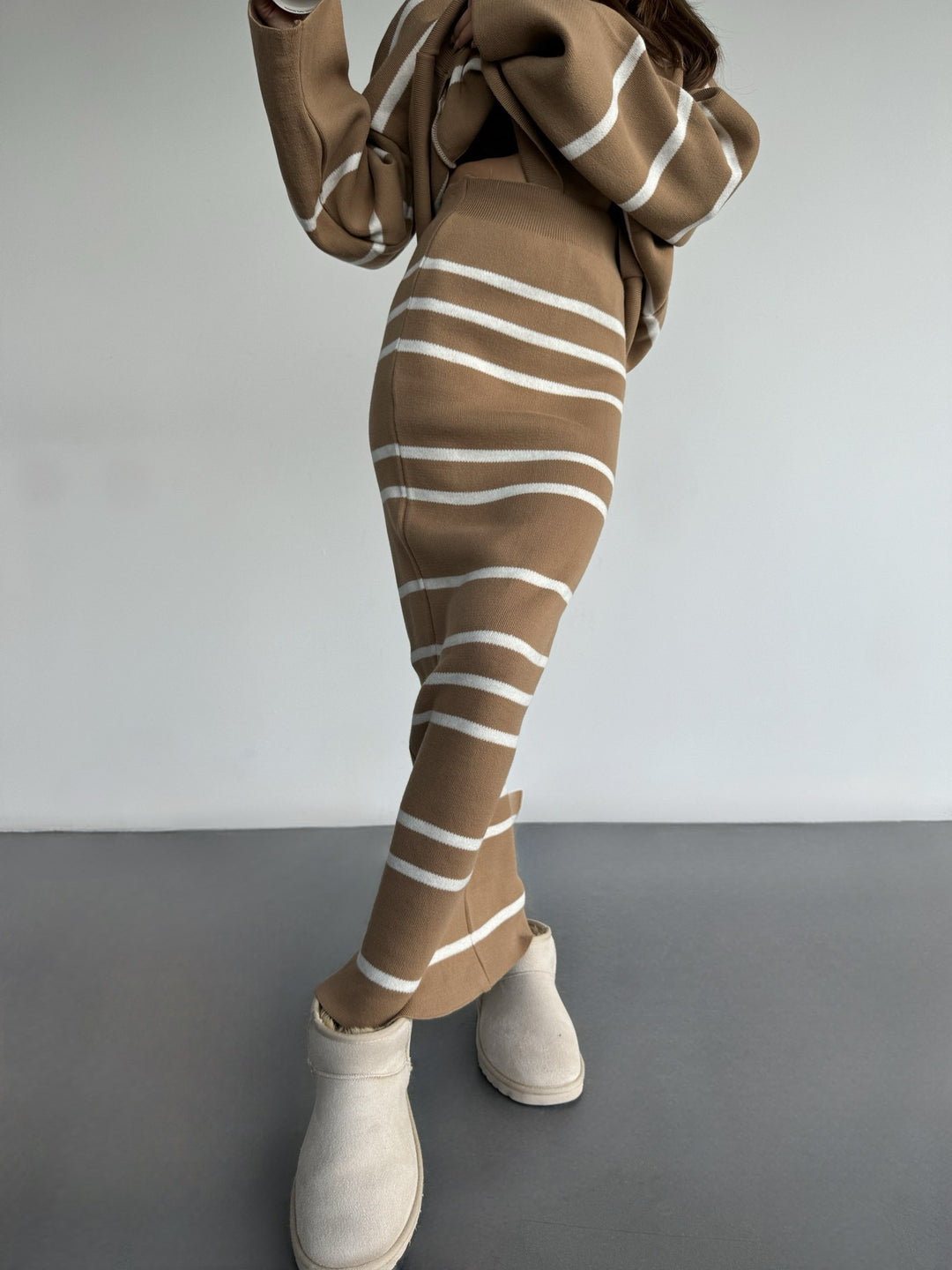 Knit Striped Skirt - Brown