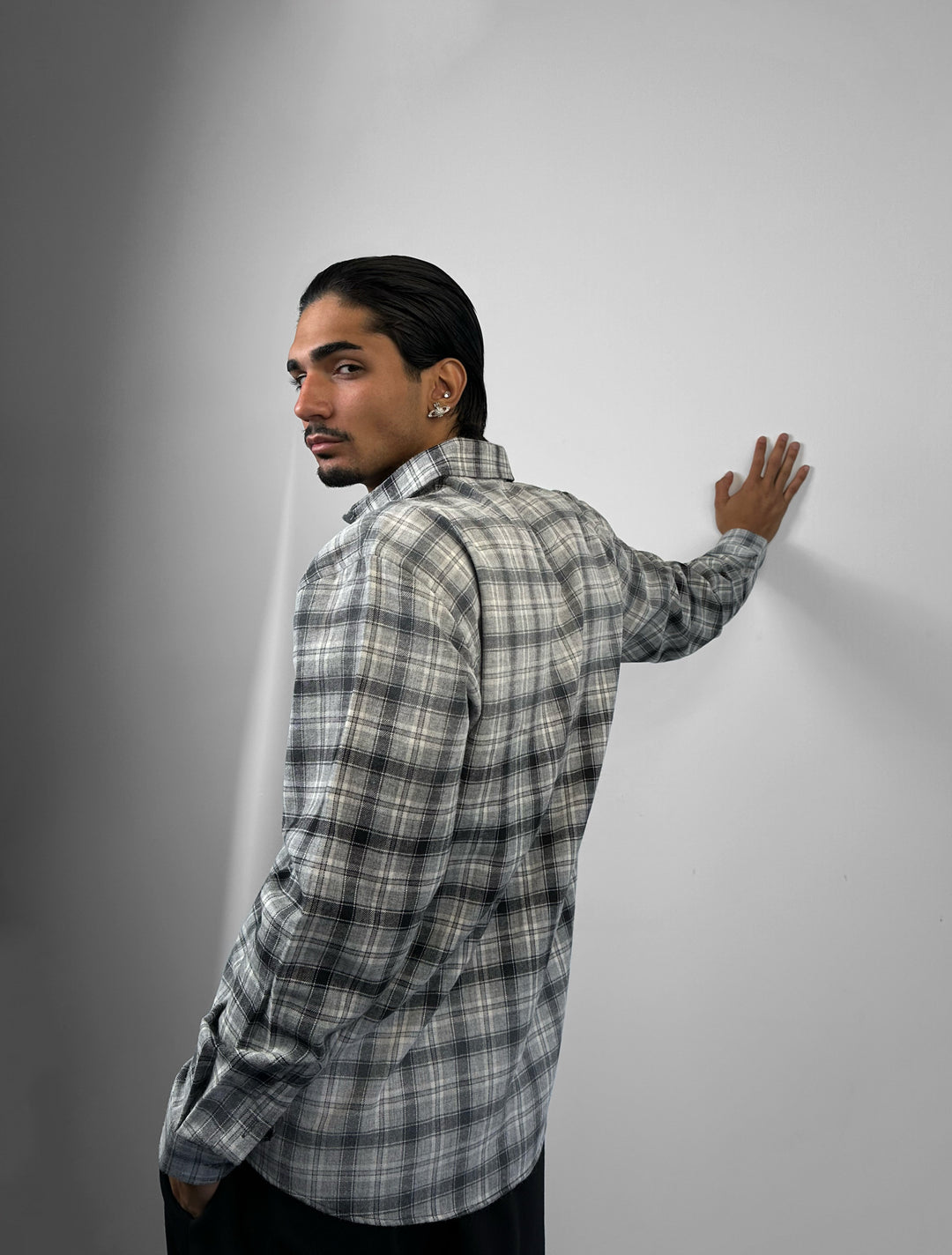 Regular Fit Textured Plaid Shirt - Grey