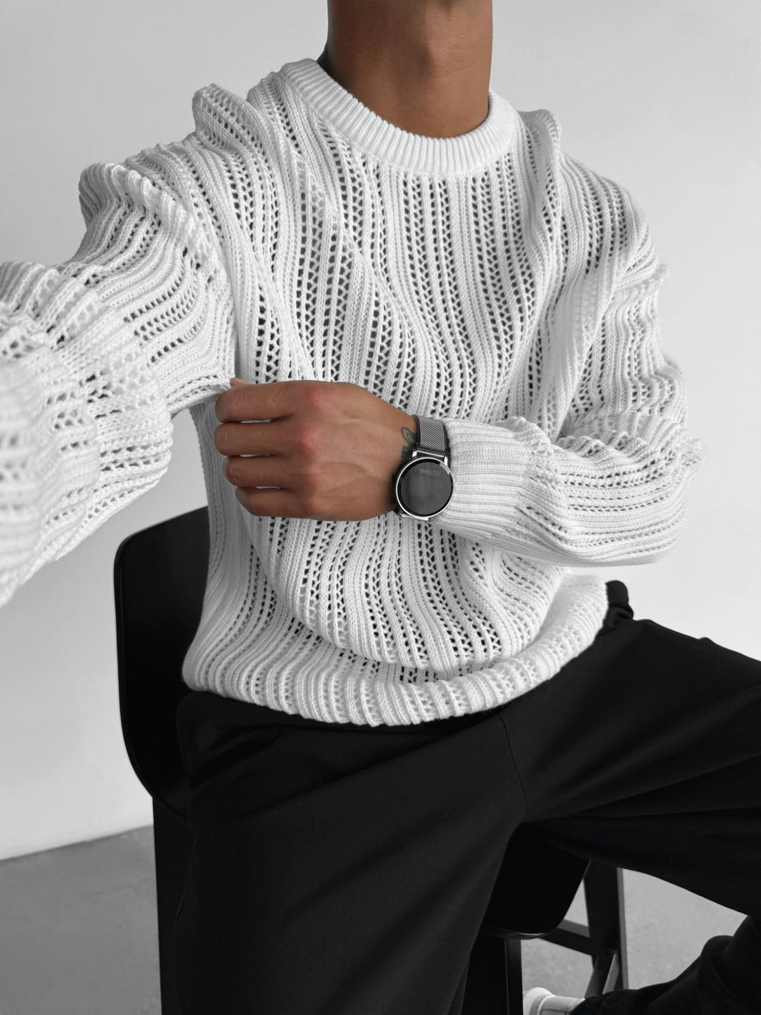Oversize Knit Holey Sweater - White