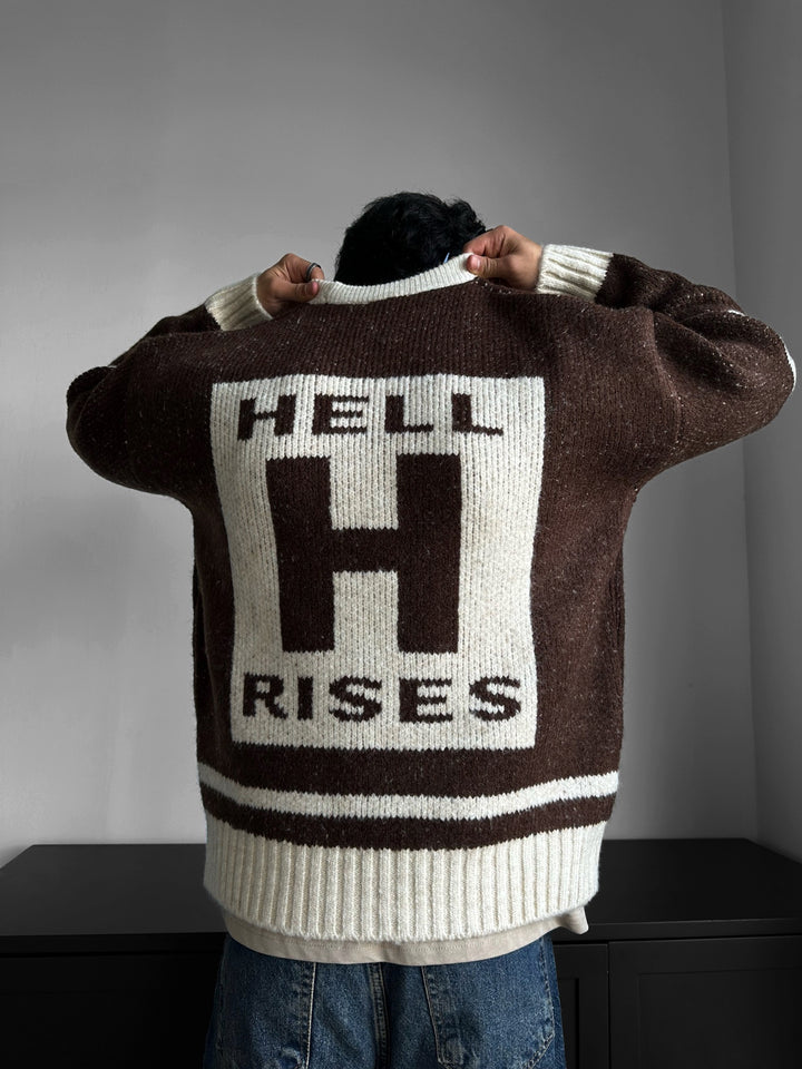 Oversize Knit Letter Sweater - Brown