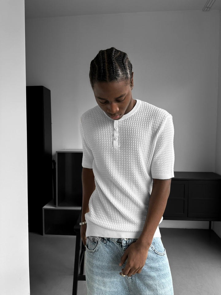 Regular Fit Waffle Button T-shirt - Ecru