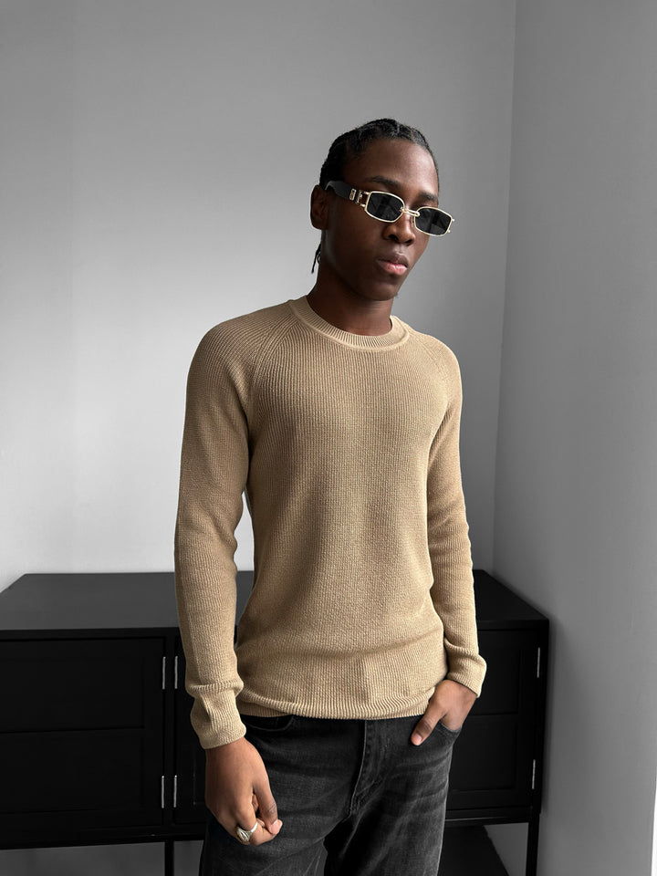 Slim Fit Thin Knit Sweater - Camel