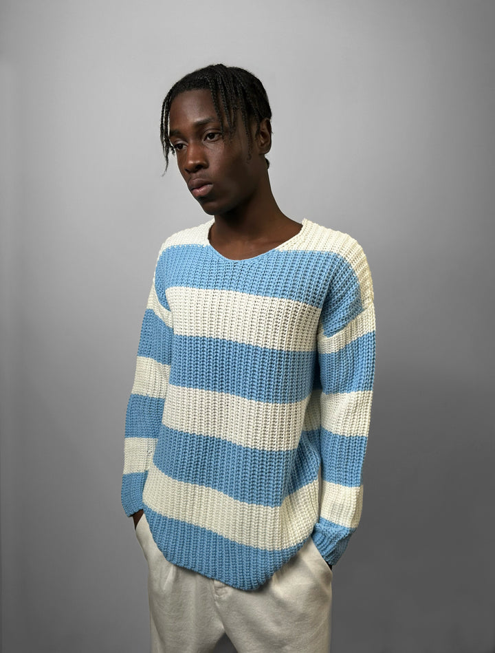 Regular Fit Wide Stripe Sweater - Babyblue