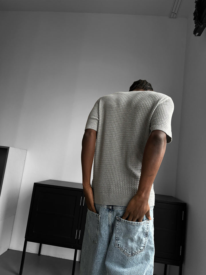 Regular Fit Waffle Button T-shirt - Grey