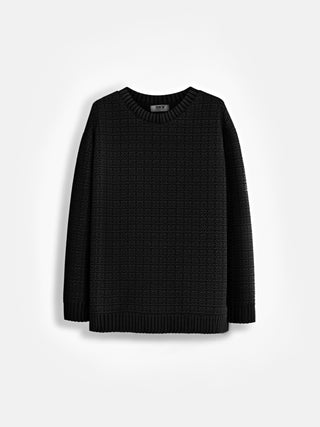 Oversize Grid Knit Sweater - Black