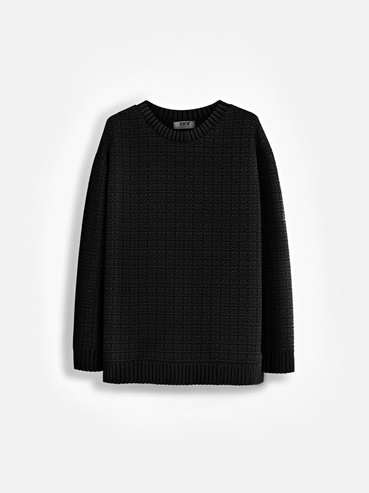 Oversize Grid Knit Sweater - Black