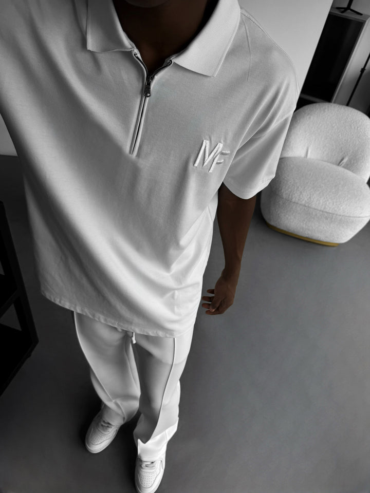 Loose Fit Knit Polo "MF" T-Shirt - White
