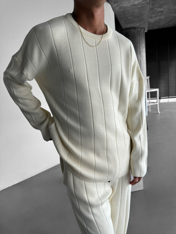 Oversize Lines Knit Sweatshirt - Cremé