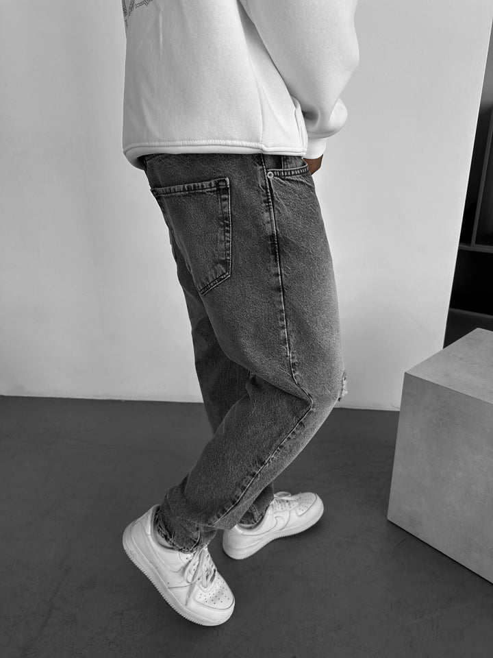 Baggy Washed Torn Jeans - Anthracite