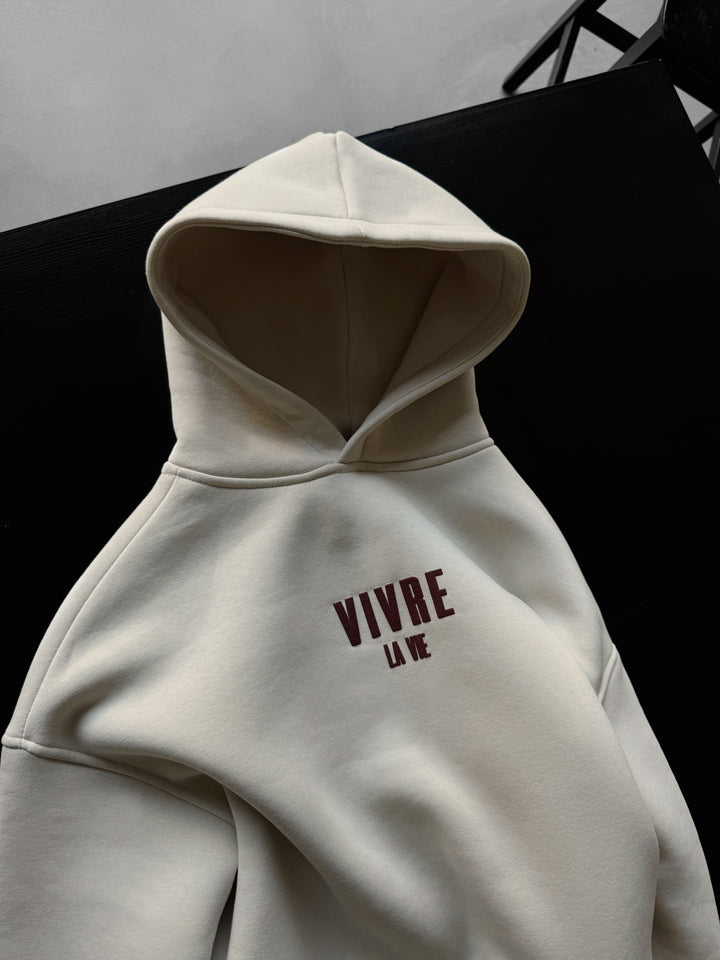 Oversize Vivre La Vie Hoodie - Stone