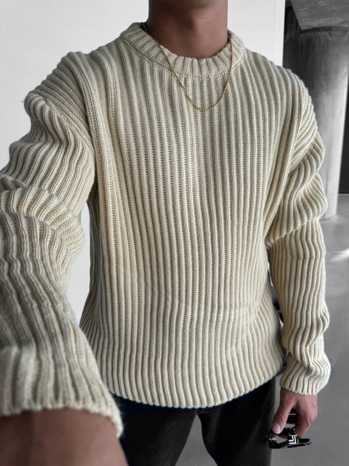 Oversize Heavy Knit Sweater - Beige