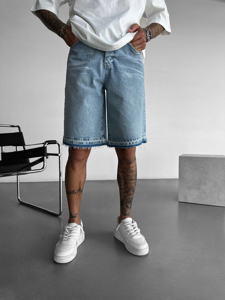 Loose Fit Detail Washed Shorts - Blue