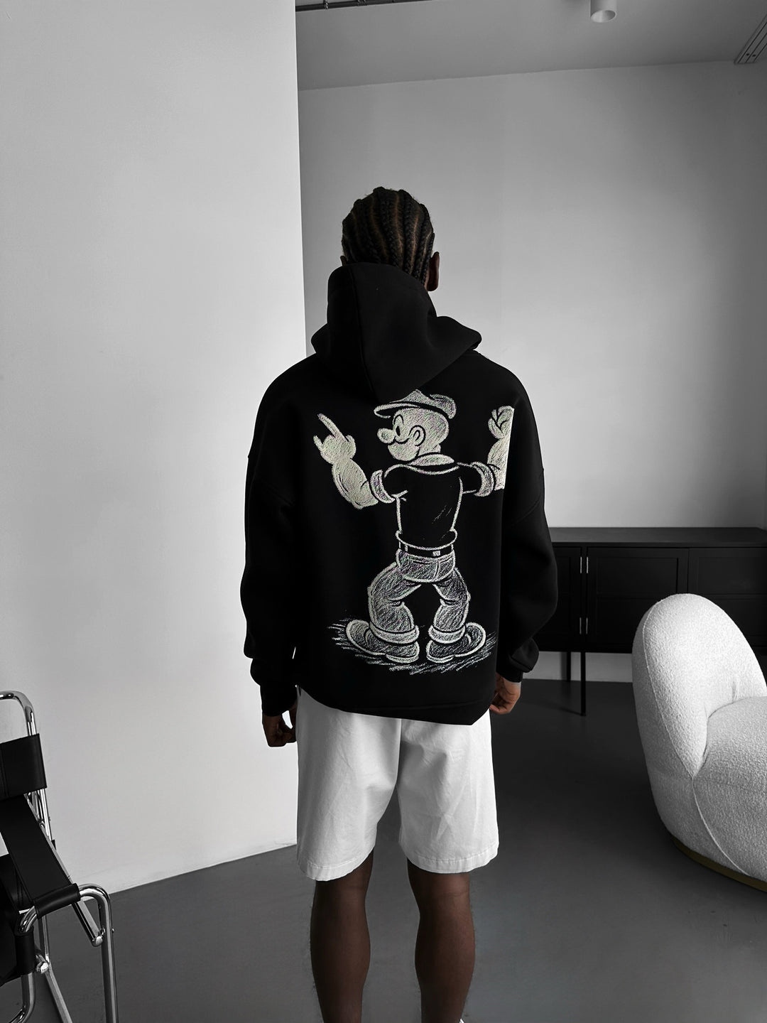 Oversize Popeye Hoodie - Black