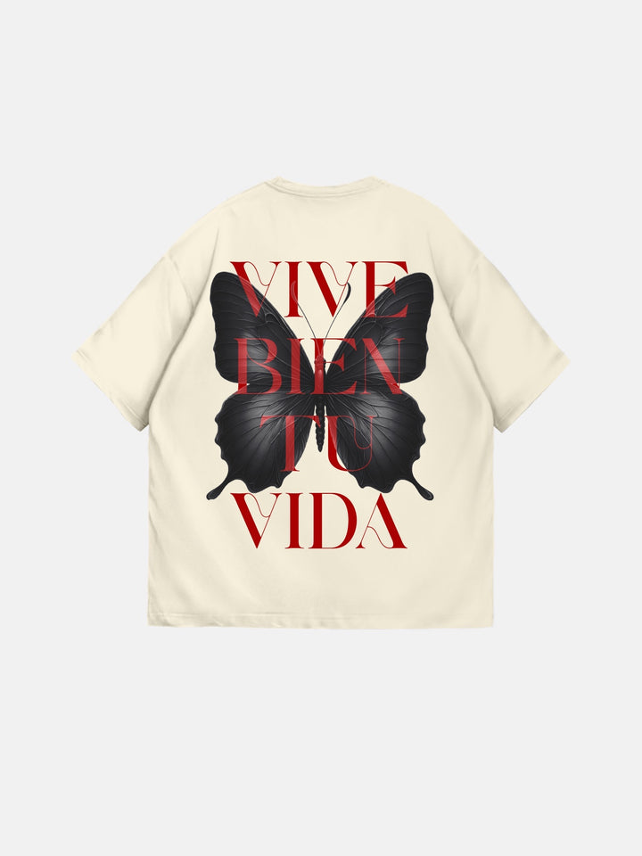 Oversize "Vive Bien Tu Vida" T-Shirt - Antique White