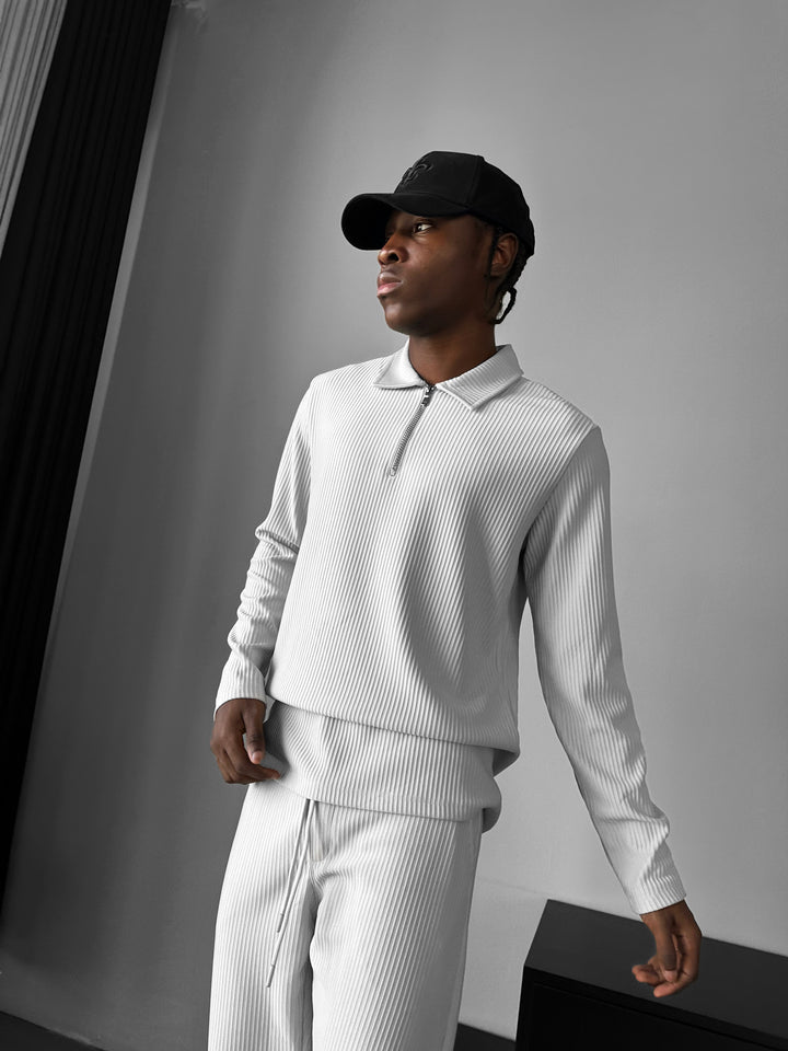 Loose Fit Zipper Polo Sweatshirt - Grey