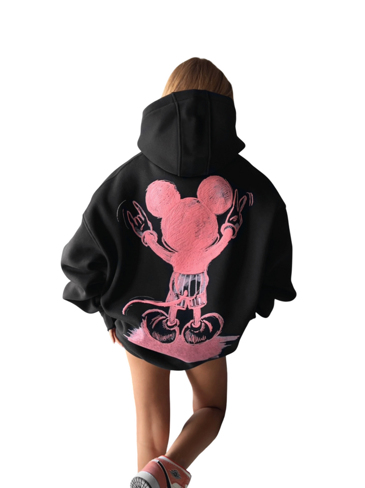 Oversize Mouse Hoodie - Black and Pink