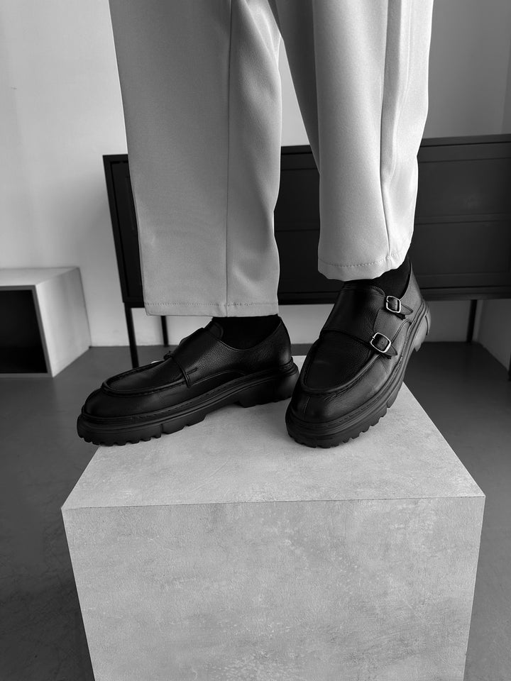 Leather Monk Shoes - Black
