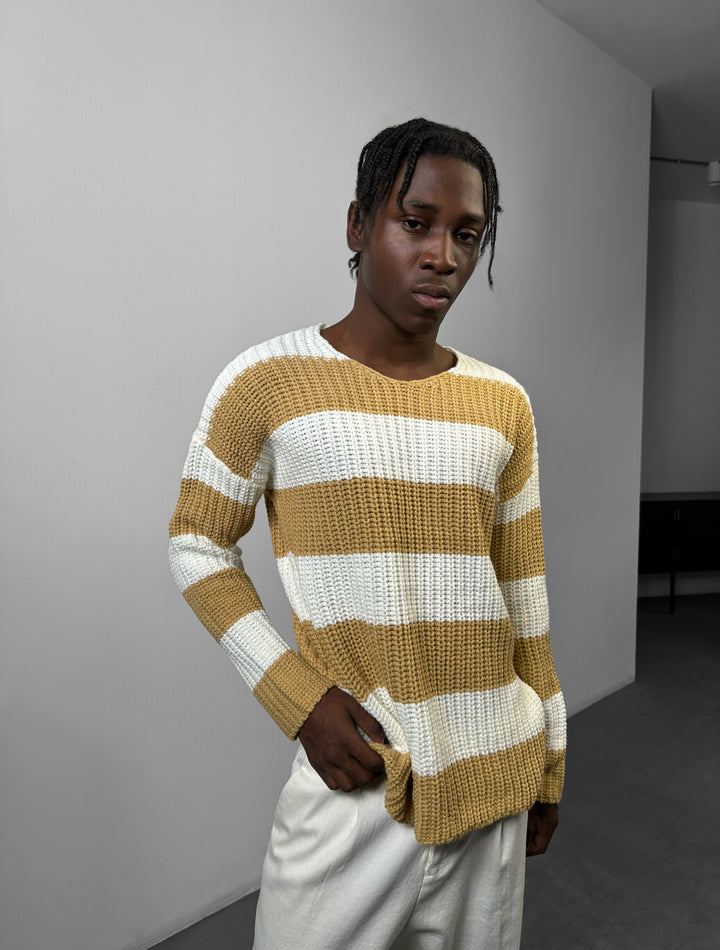 Regular Fit Wide Stripe Sweater - Camel