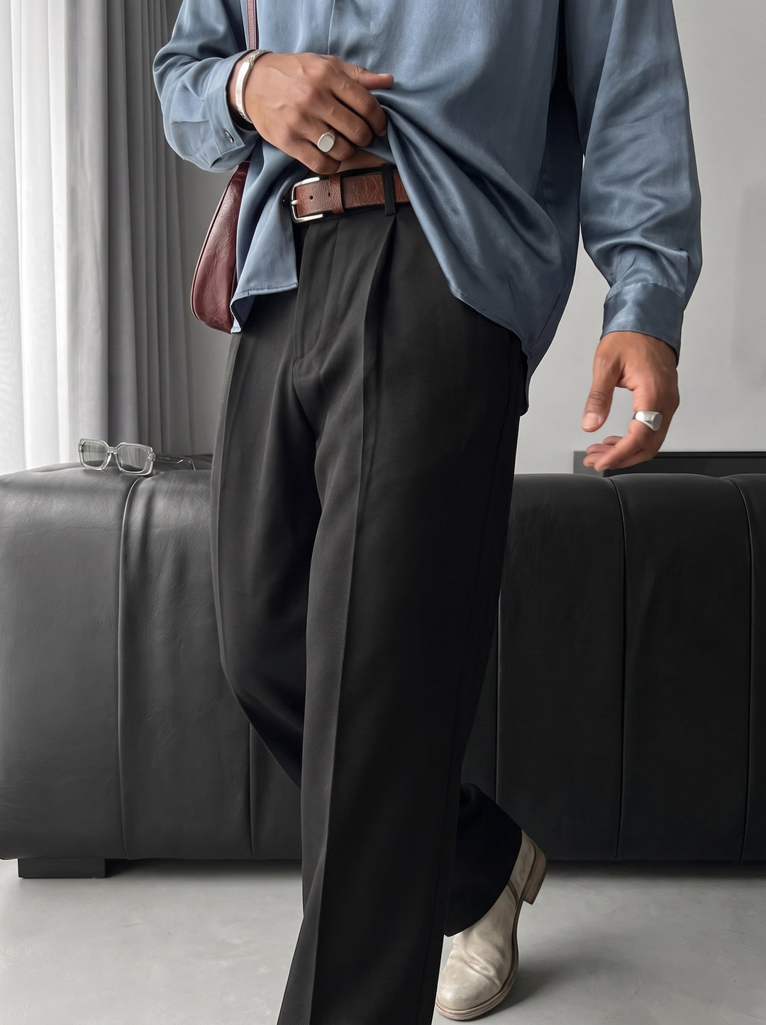 Loose Fit Casual Trousers - Black