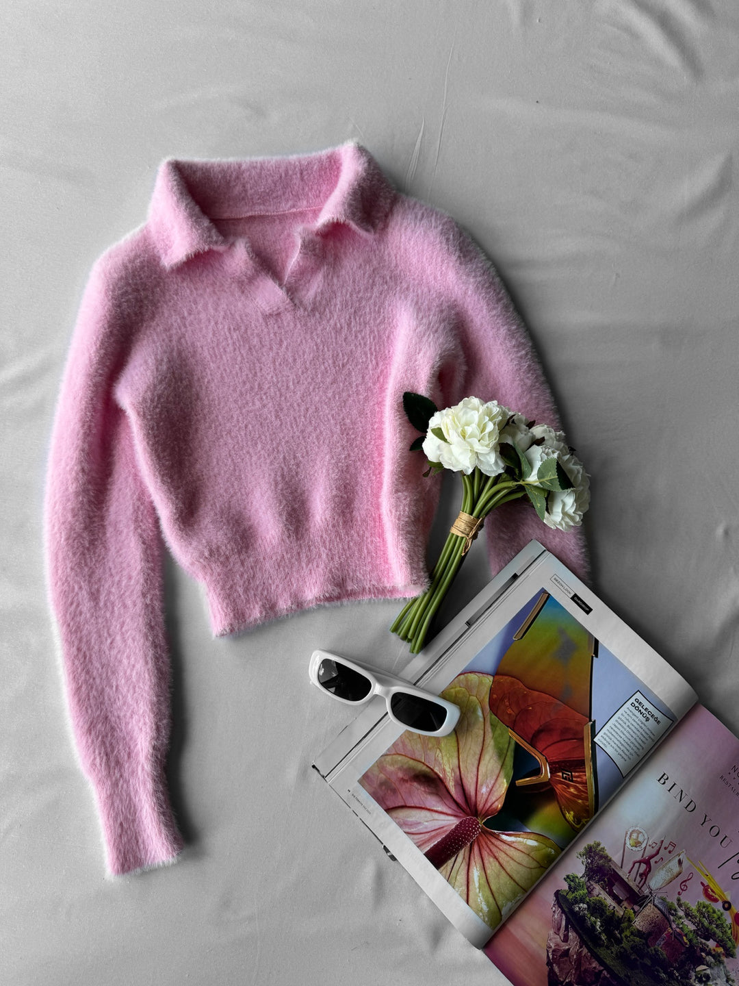 Soft Polo Knit Sweater - Cotton Candy