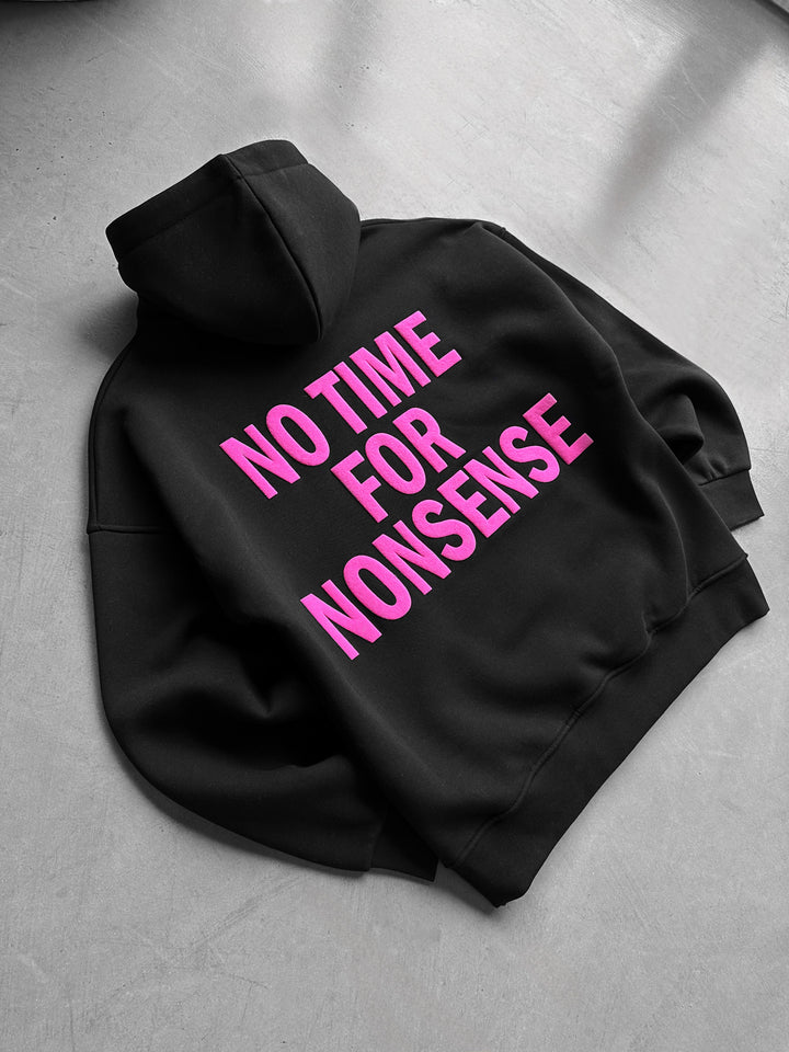 Oversize “No Time for Nonsense” Hoodie - Black