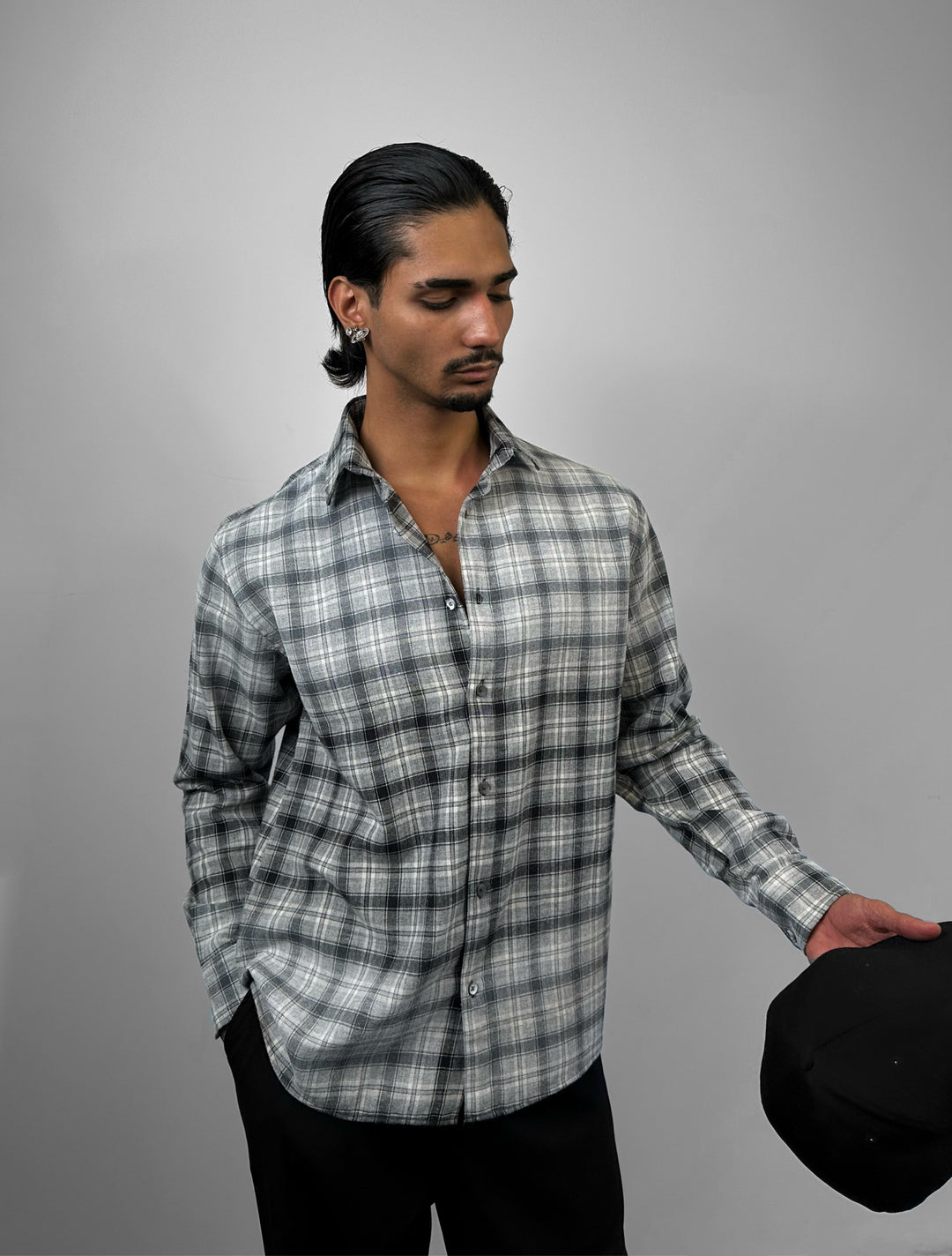 Regular Fit Textured Plaid Shirt - Grey