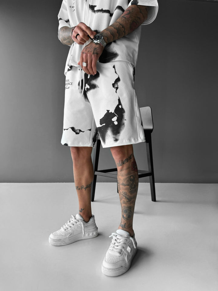 Oversize Burned Paper Shorts - White and Black