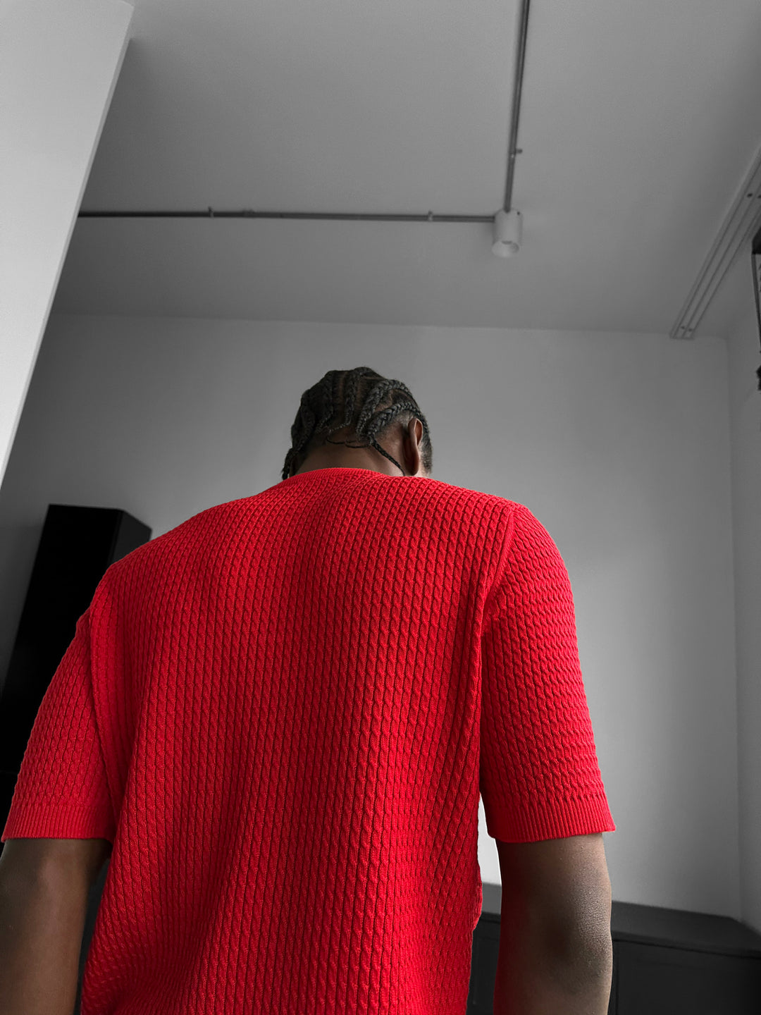 Regular Fit Waffle Button T-shirt - Red