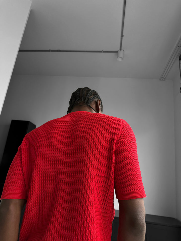 Regular Fit Waffle Button T-shirt - Red