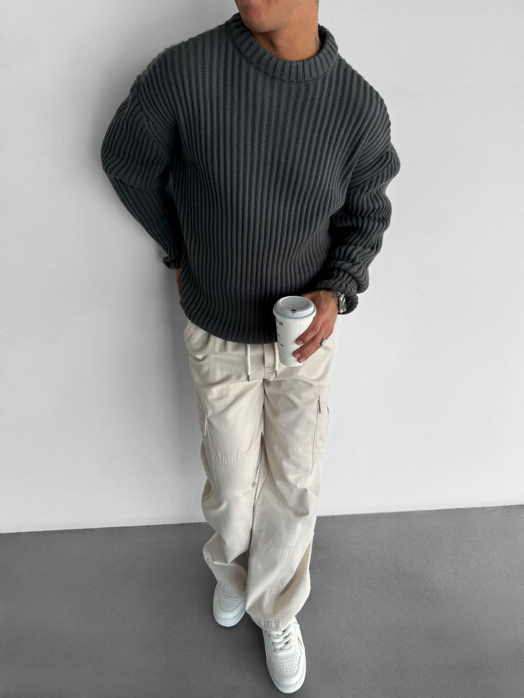 Oversize Heavy Knit Sweater - Anthracite
