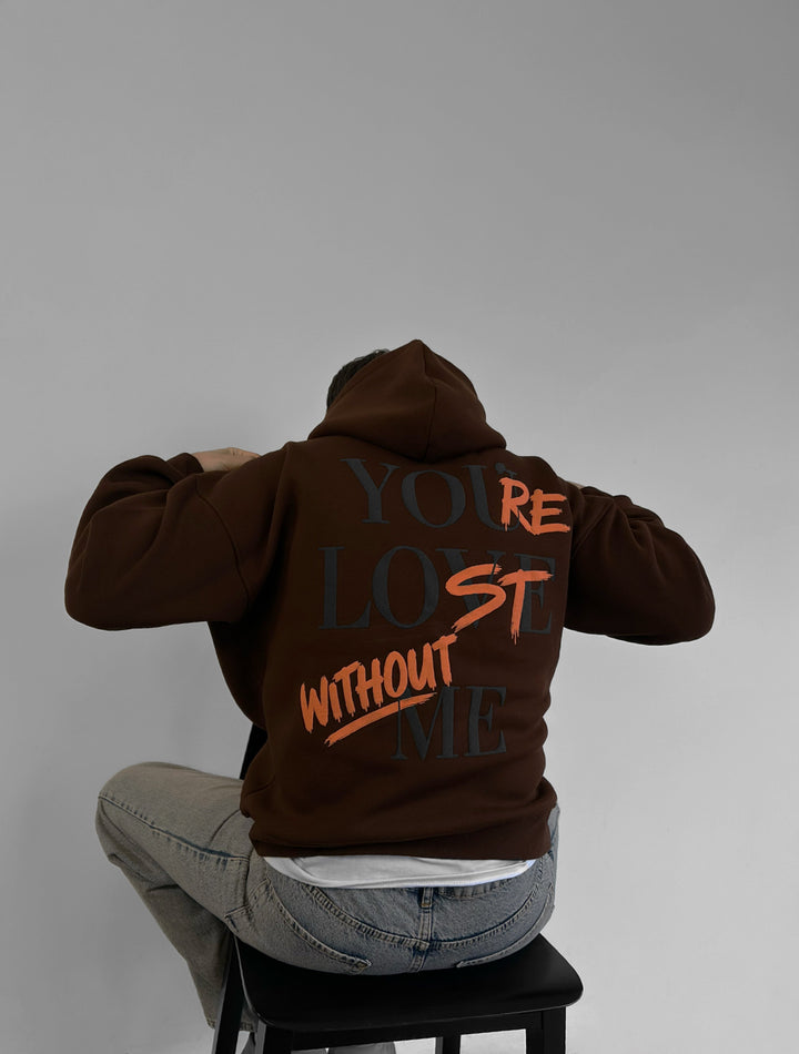 Oversize Motto Hoodie - Brown