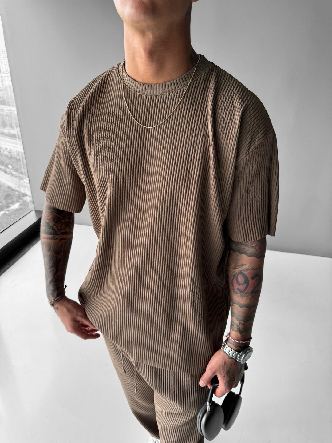 Oversize Ribbed T-Shirt - Brown