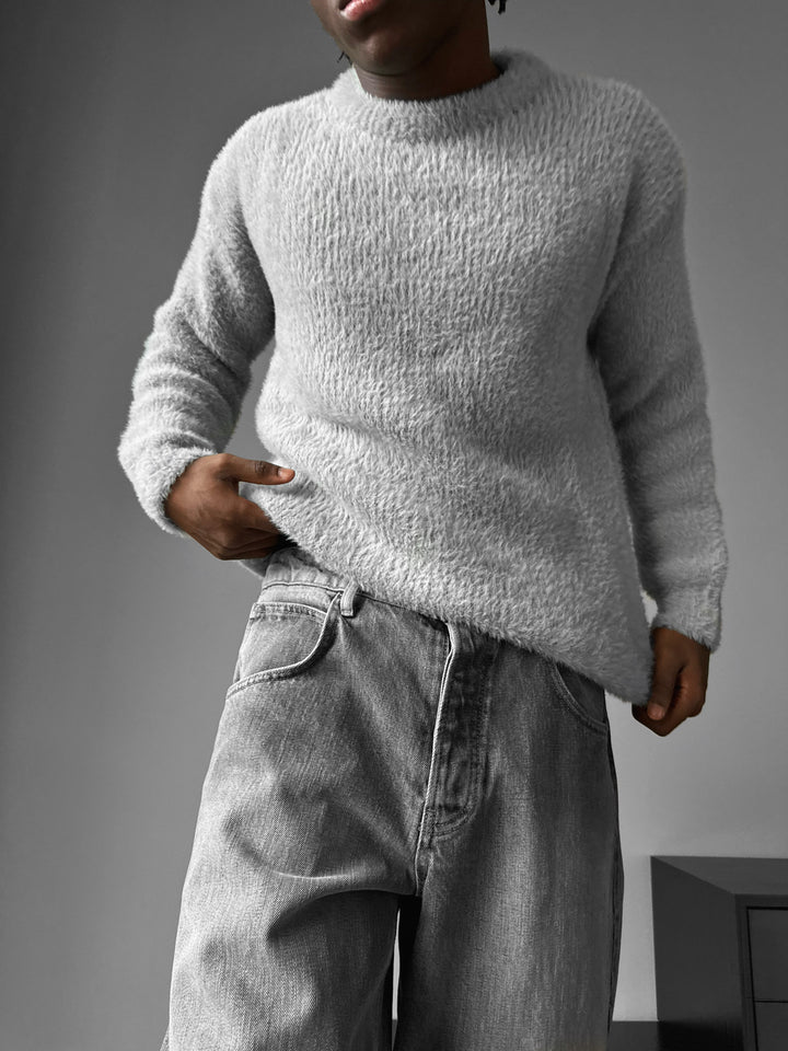 Oversize Hairy Rope Sweater - Grey