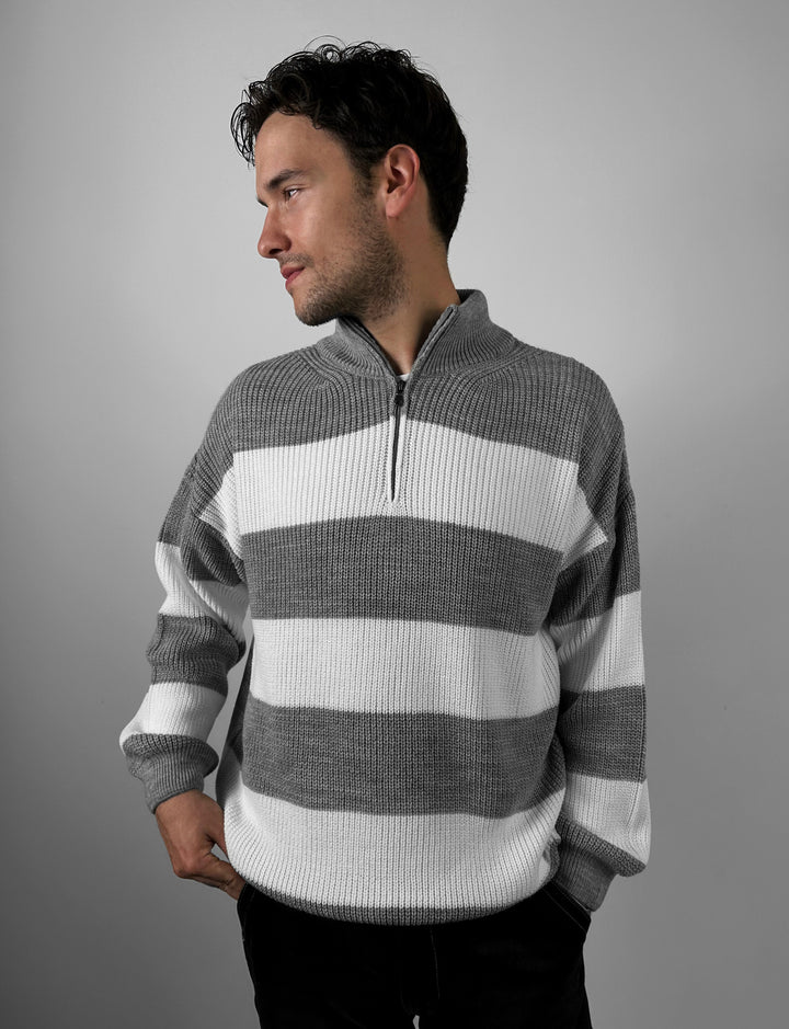 Oversize Zipper Long Pullover - Grey