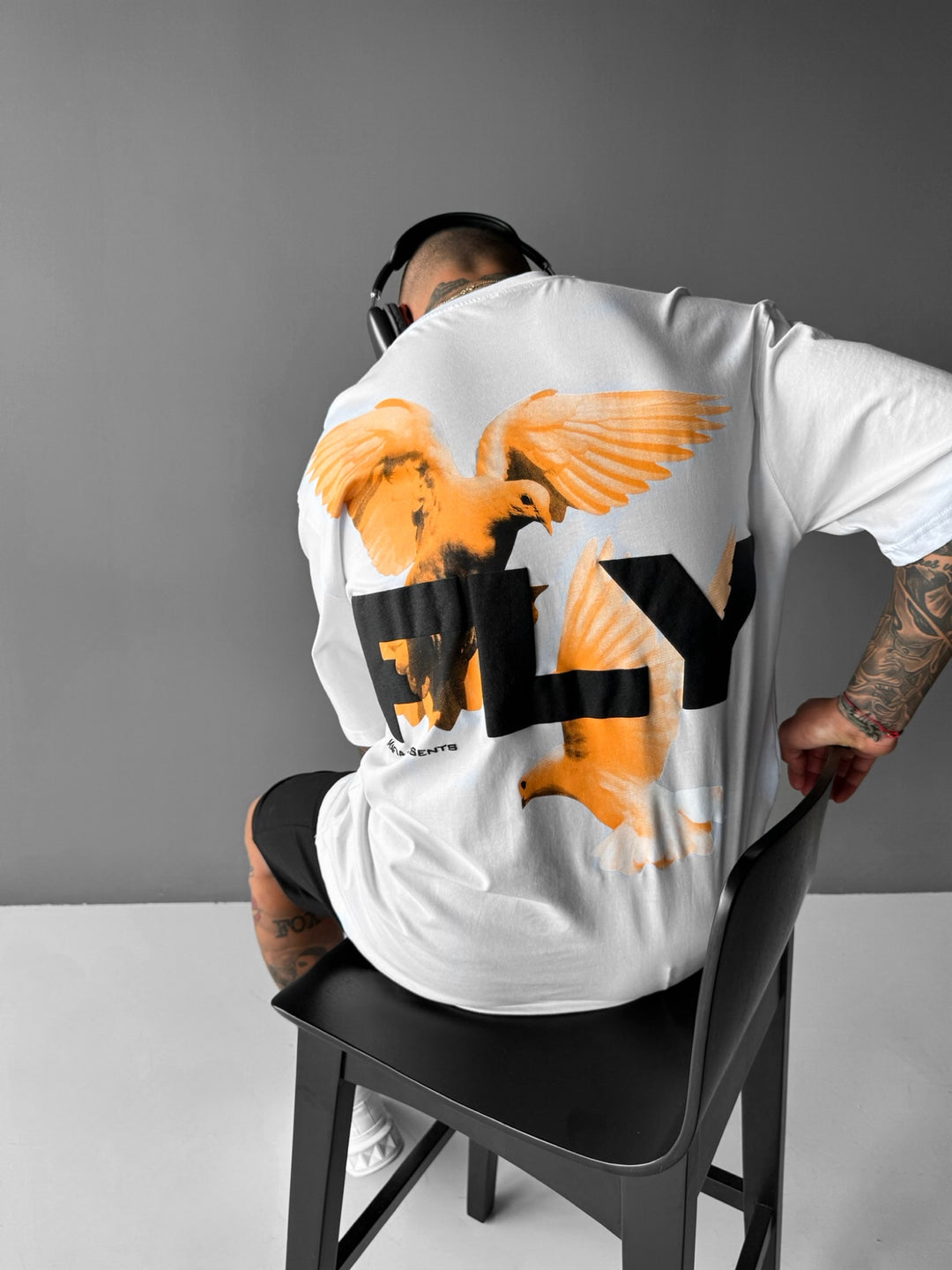Oversize 'Fly' T-shirt - White and Orange