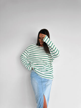 Oversize Strip Knit Sweater - Green