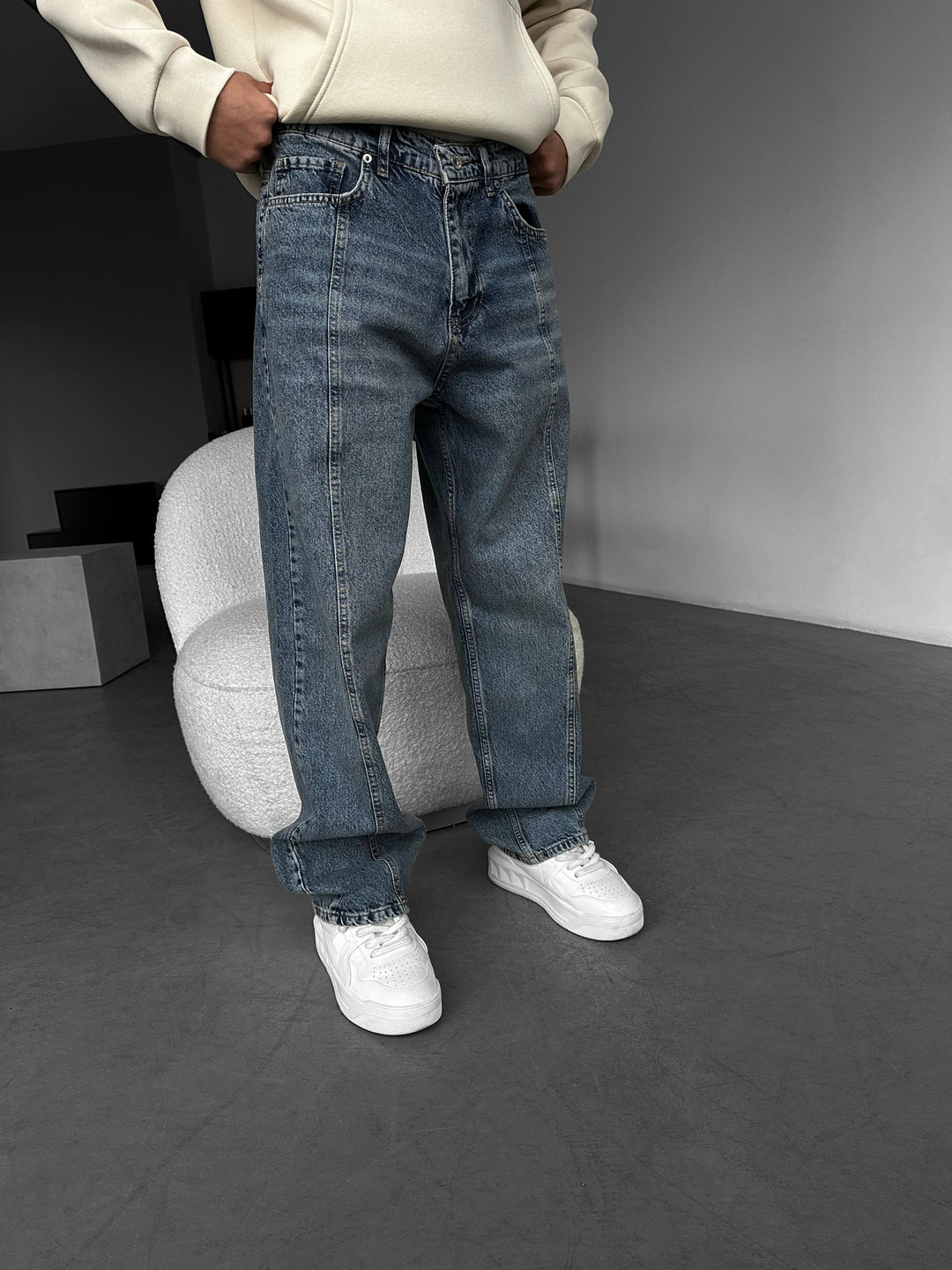 Relax Baggy Front Line Fit Jeans - Blue