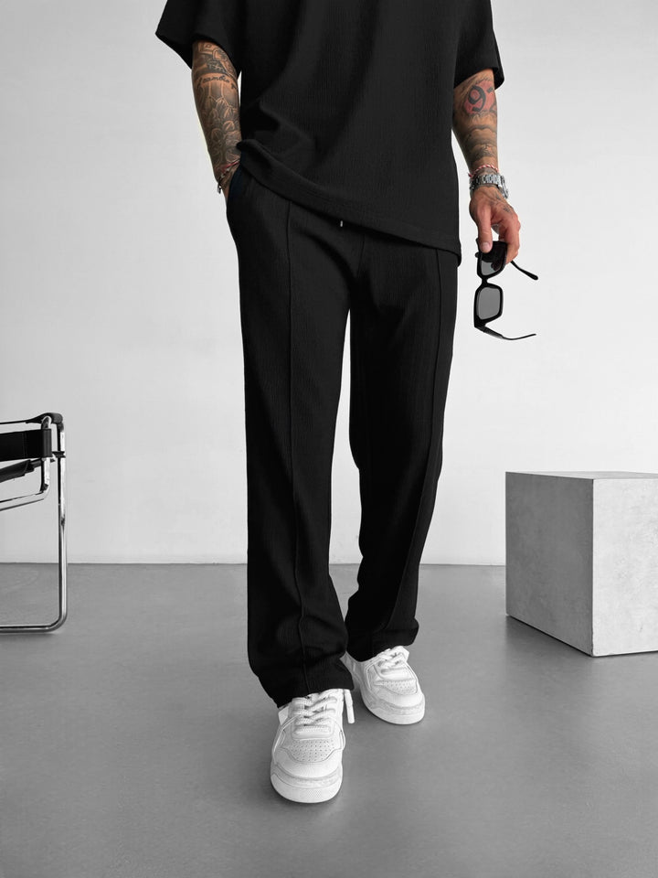 Plissee Textured Trousers - Black