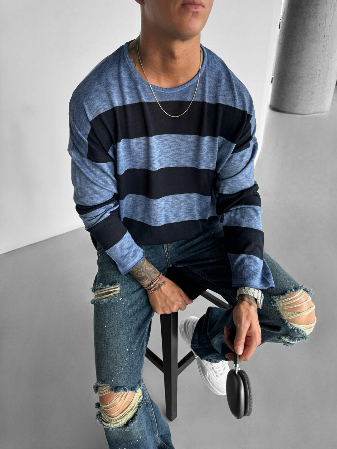 Block Pattern Sweater - Blue