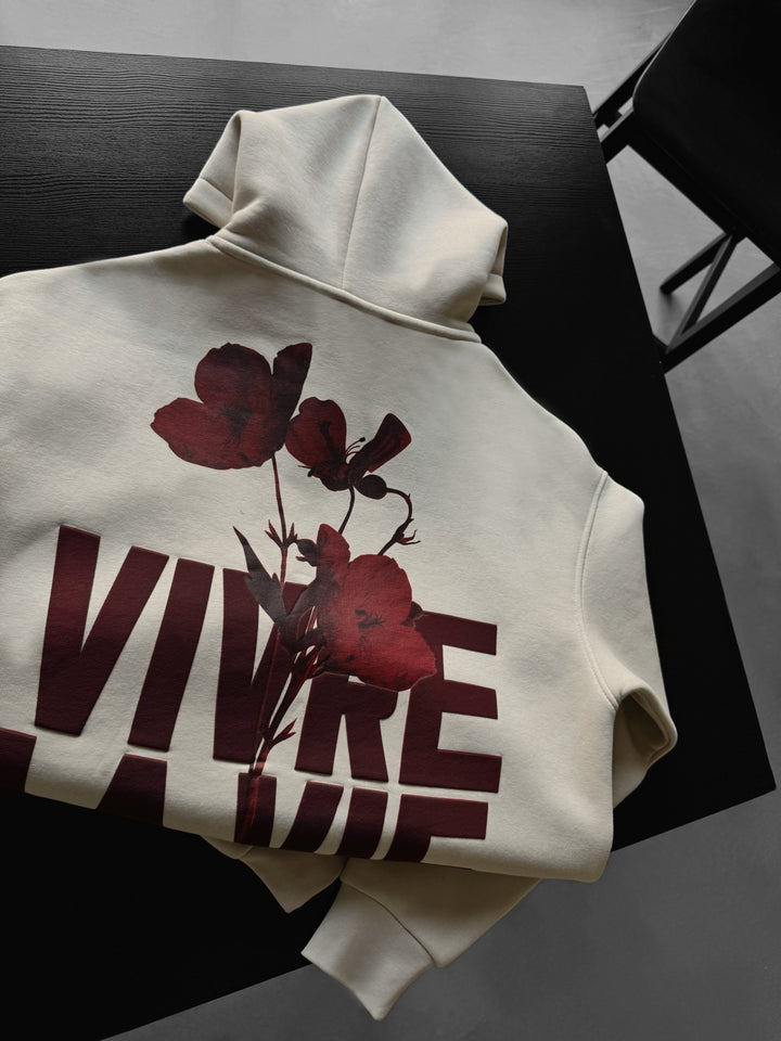 Oversize Vivre La Vie Hoodie - Stone