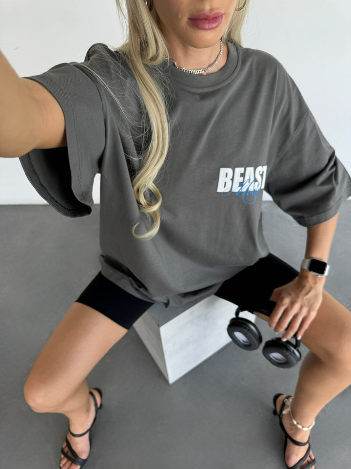 Oversize Beast T-shirt - Anthracite and Blue