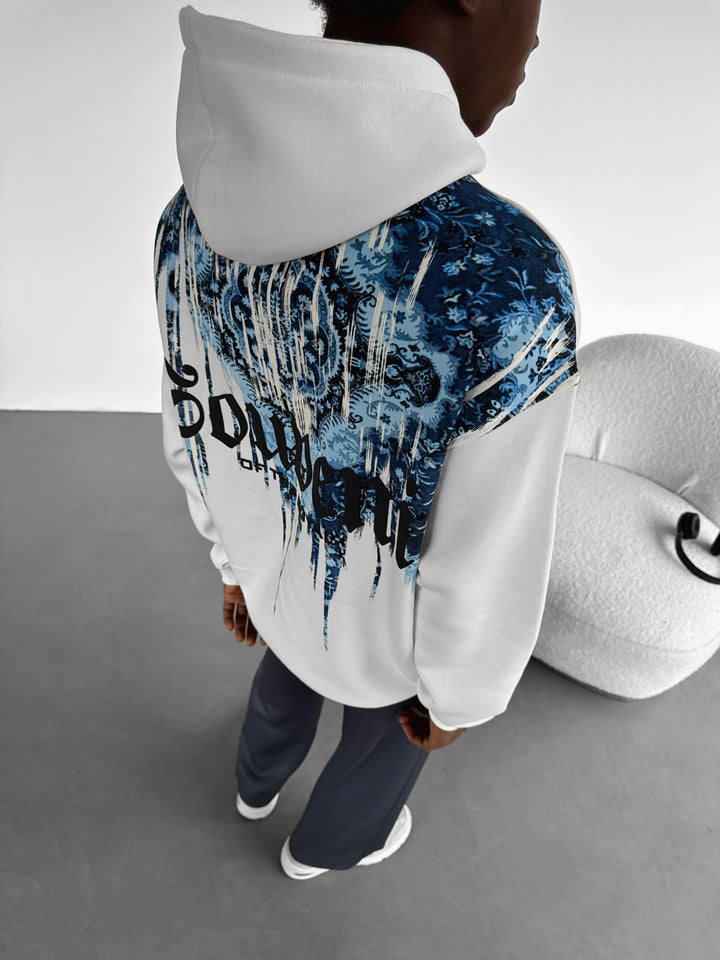 Oversize Souvenir Hoodie - White and Blue