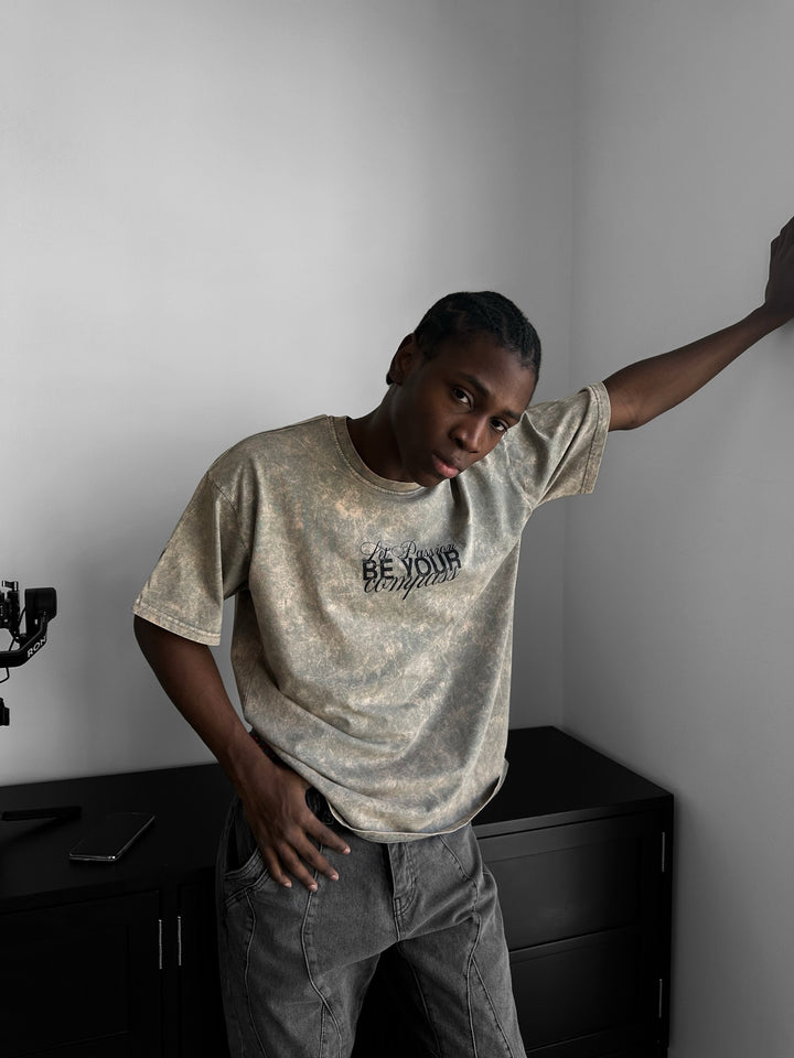 Oversize Washed 'Be your Soul Shine' T-Shirt - Stone