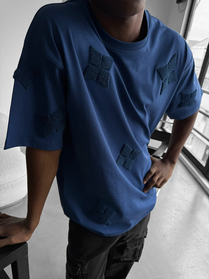 Oversize Detailed T-Shirt - Navy Peony