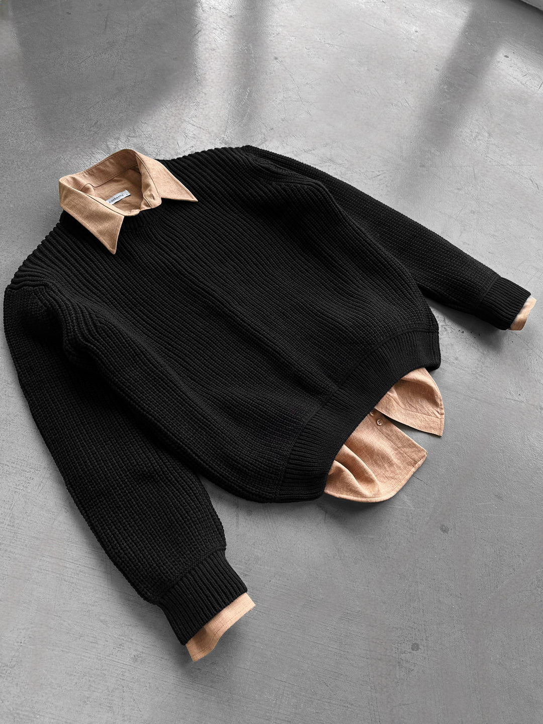 Oversize Structured Knit Sweater - Black