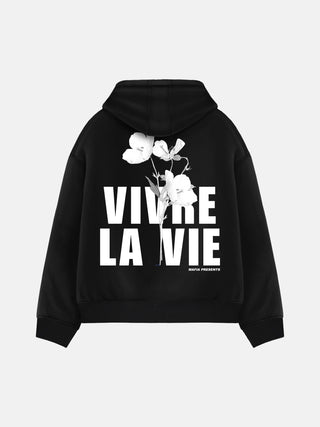Oversize Vivre La Vie Hoodie - Black and White