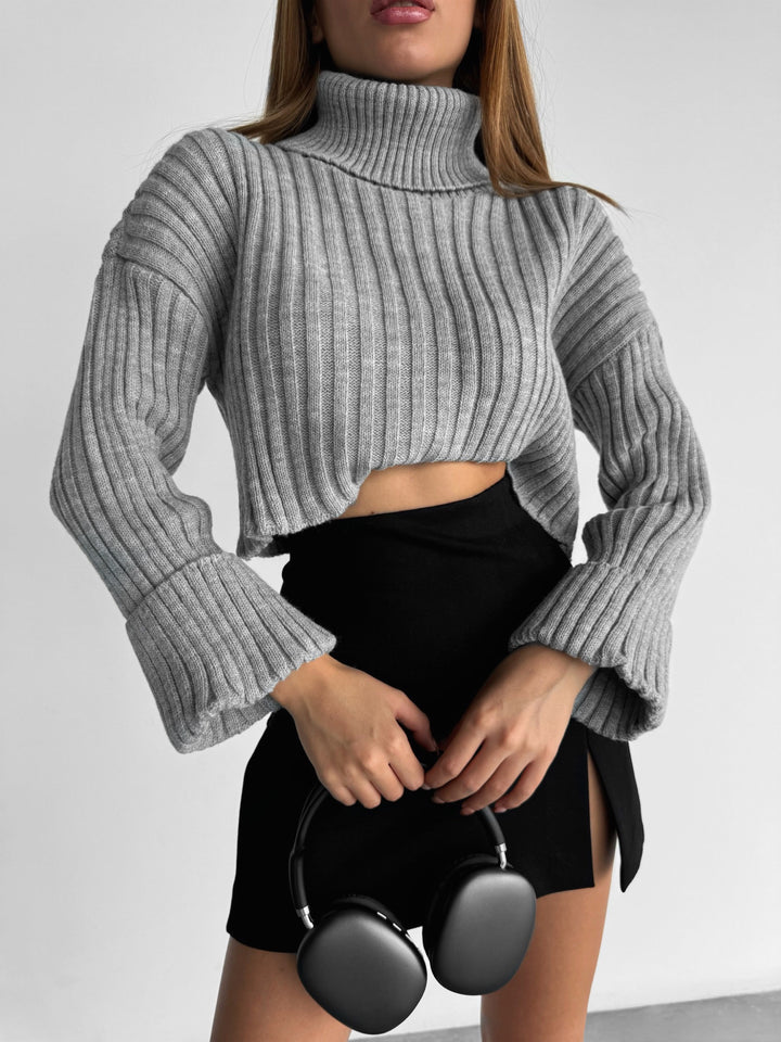 Long Arm Collar Sweater - Grey