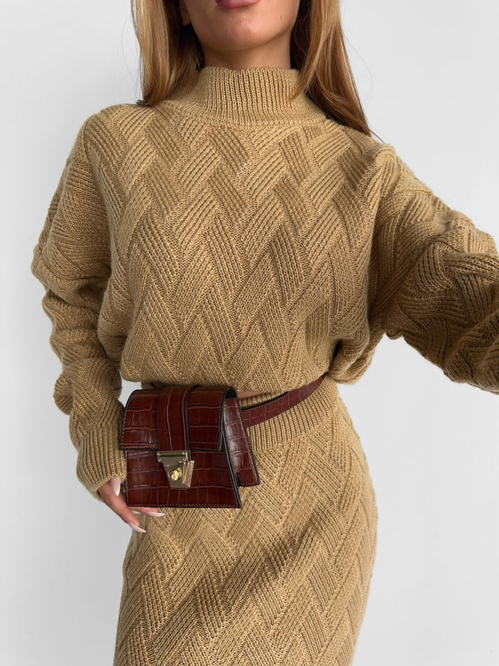 Braid Knit Pullover - Brown