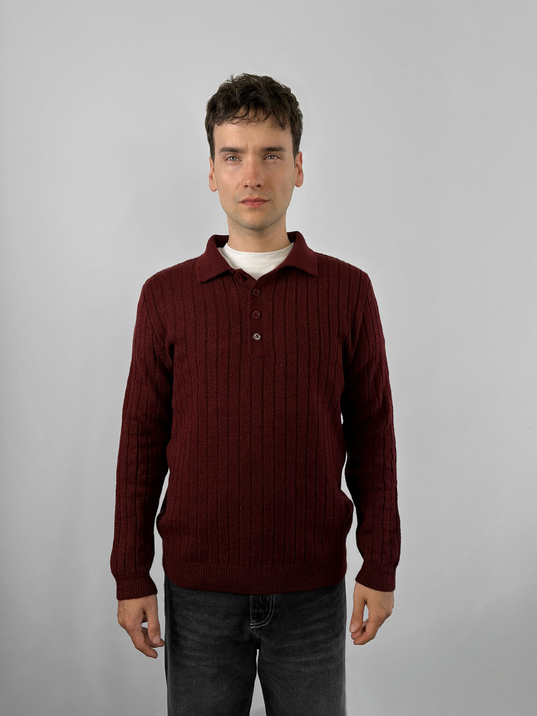 Loose Fit Polo Knit Pullover - Port Royale