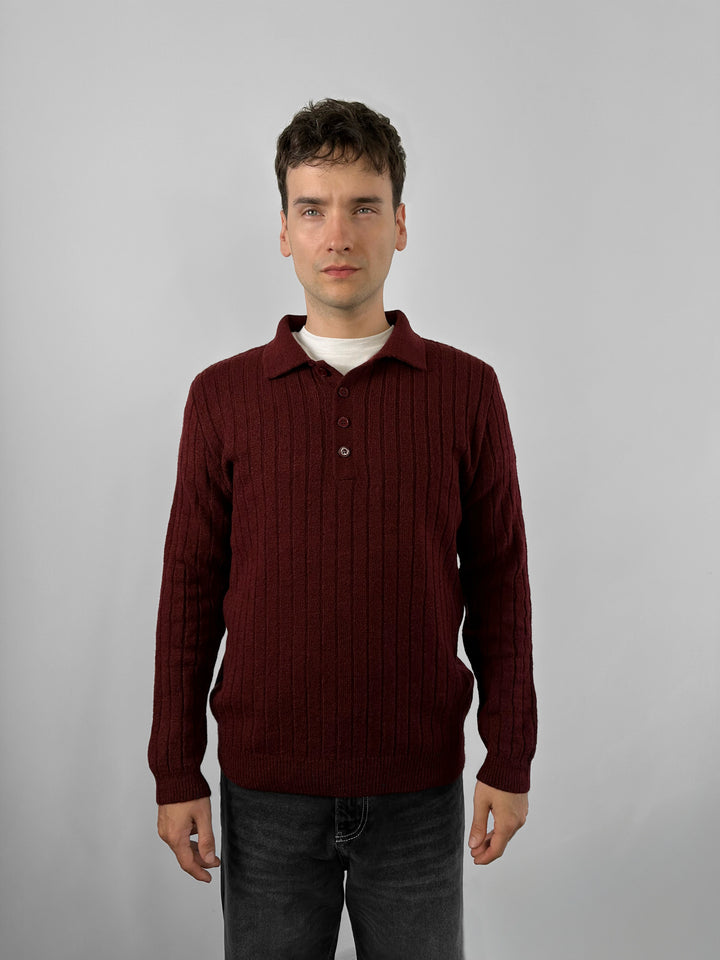 Loose Fit Polo Knit Pullover - Port Royale